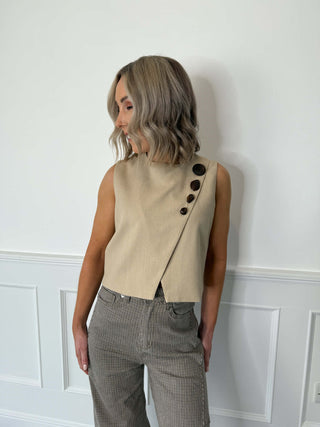 Mila Linen Top - Taupe