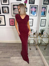 Ember Cowl Neck Embellished Maxi Dress - Burgundy
