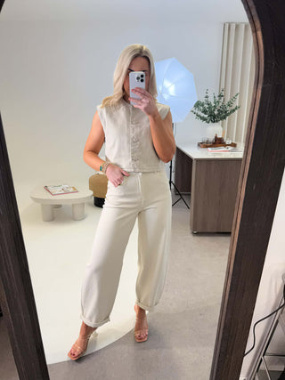 Yaz Denim Waistcoat - Taupe