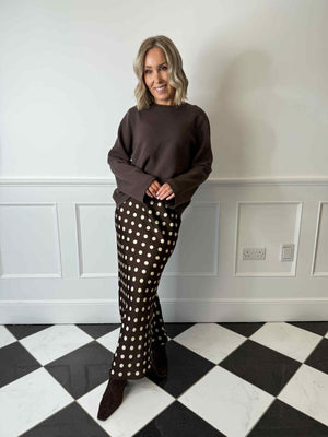 Jessee Maxi Slip Skirt - Brown Polka Dot