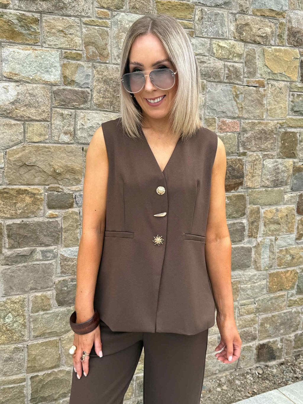 Ruby Crossover Back Waistcoat - Brown