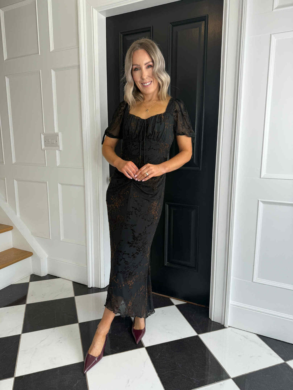 Dove Ruched Detail Midi Dress In Flocked Floral