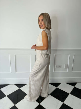 Tami Waistcoat - Oatmeal/Pinstripe