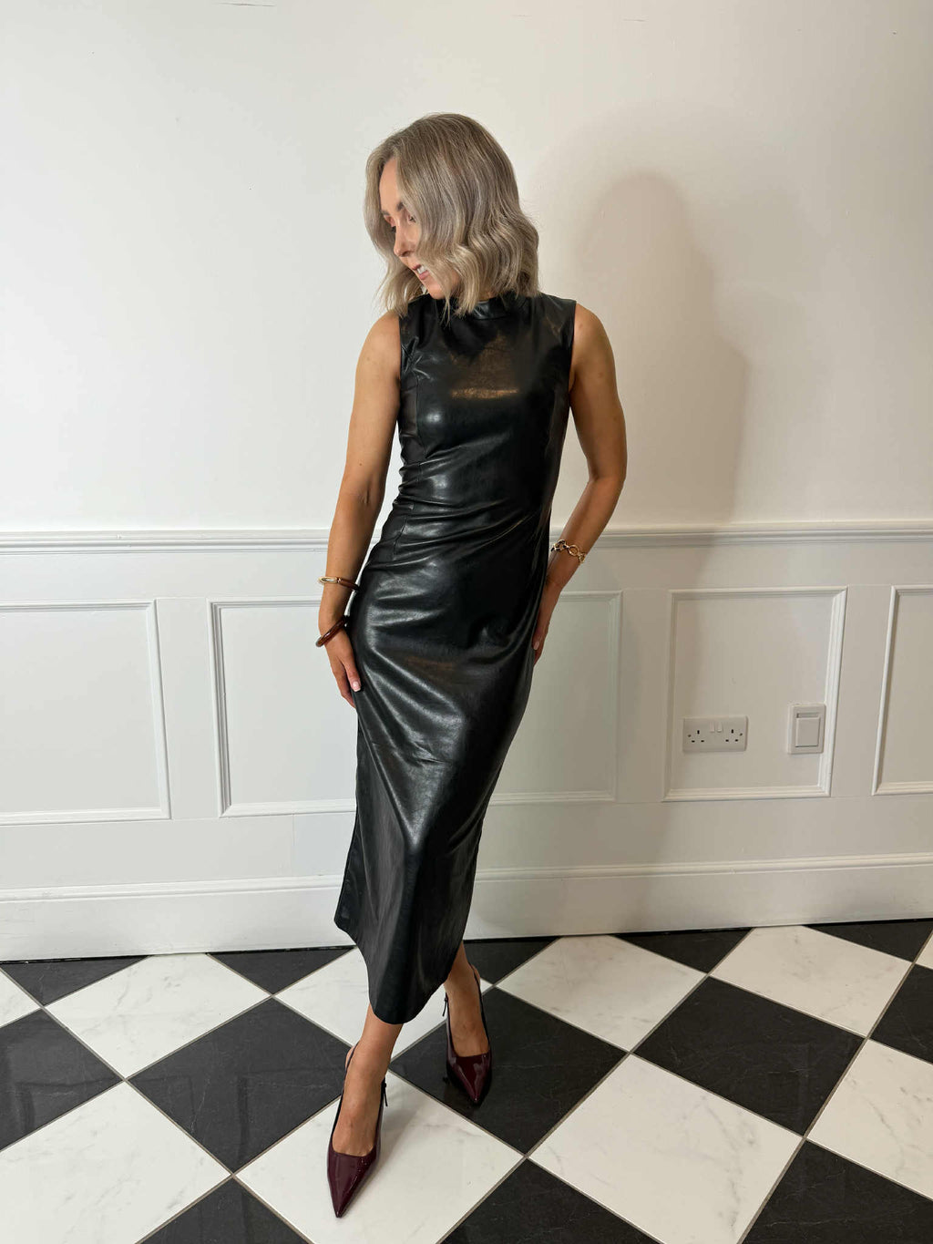 Elana Coated Midi Dress - Black