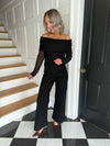 Paz Textured Lace Bardot Top - Black
