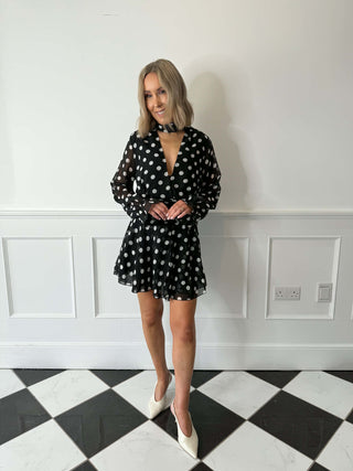 Fern Neck Tie Mini Dress - Polka Dot