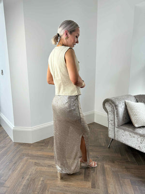 Chloe Denim Asymmetrical Waistcoat - Taupe