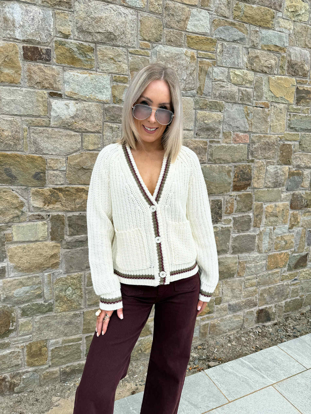 Charlie Knitted Cardigan - Cloud Dancer/Windsor