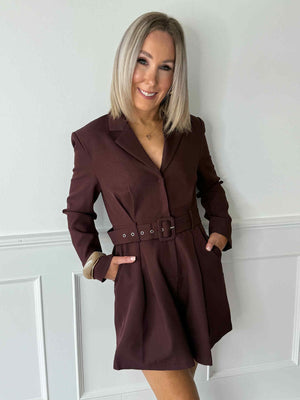 Kerri Tailored Belted Playsuit - Burgundy