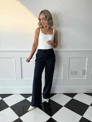 Ella Trousers - Navy Pinstripe