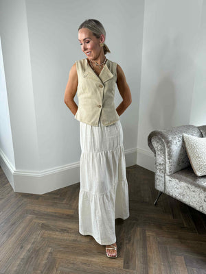 Chloe Denim Asymmetrical Waistcoat - Taupe