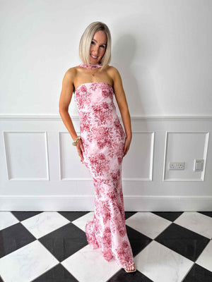 Jenna Floral Printed Dress - Rose