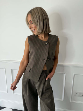 Sienna Waistcoat - Brown Pinstripe