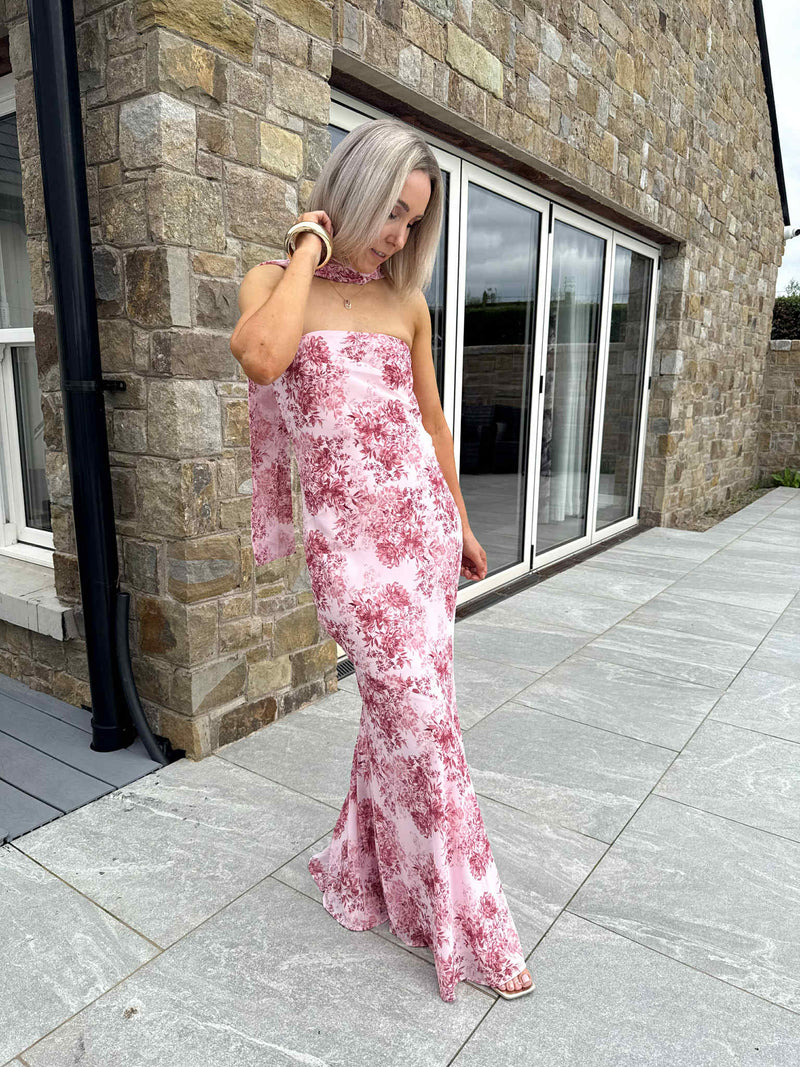 Jenna Floral Printed Dress - Rose