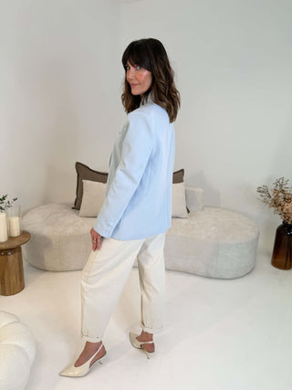 Lela Funnel Neck Blazer - Blue