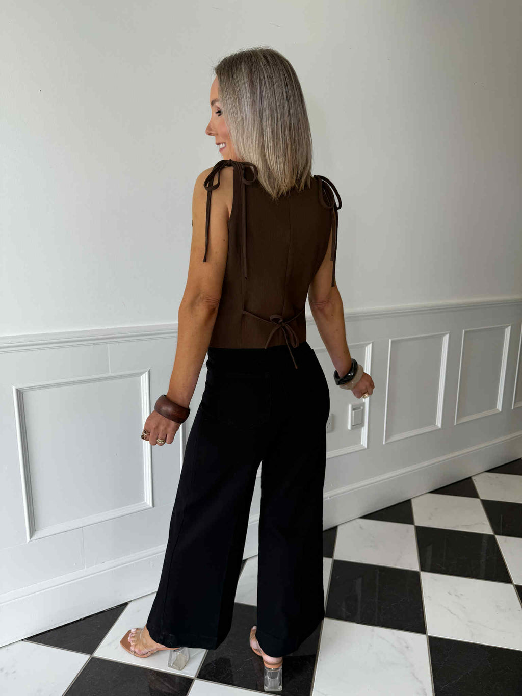 Jess Tie Shoulder Waistcoat - Brown