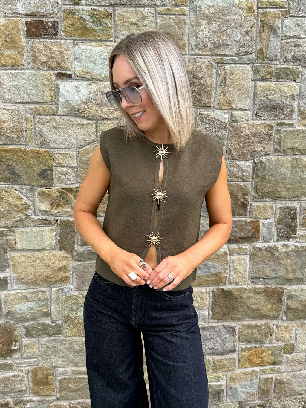 Roxane Knitted Waistcoat - Khaki