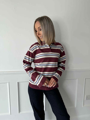 Aura Stripped Polo Shirt - Windsor Wine