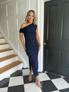 Donna Asymmetric Neckline Midi Dress Navy