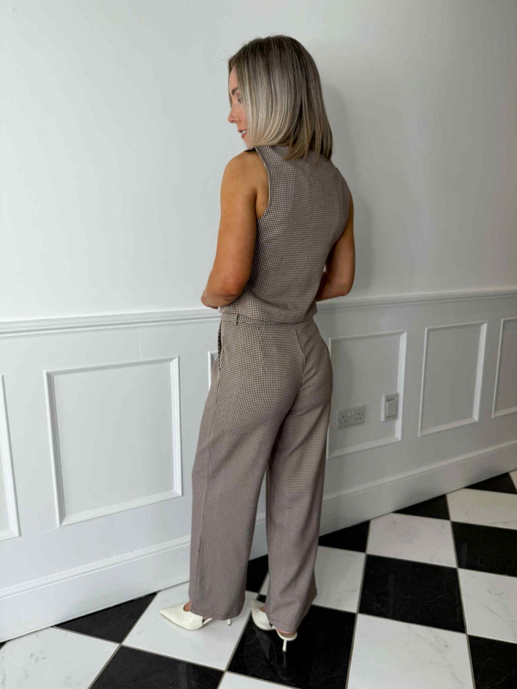 Juo High Waisted Trousers - Brown Check