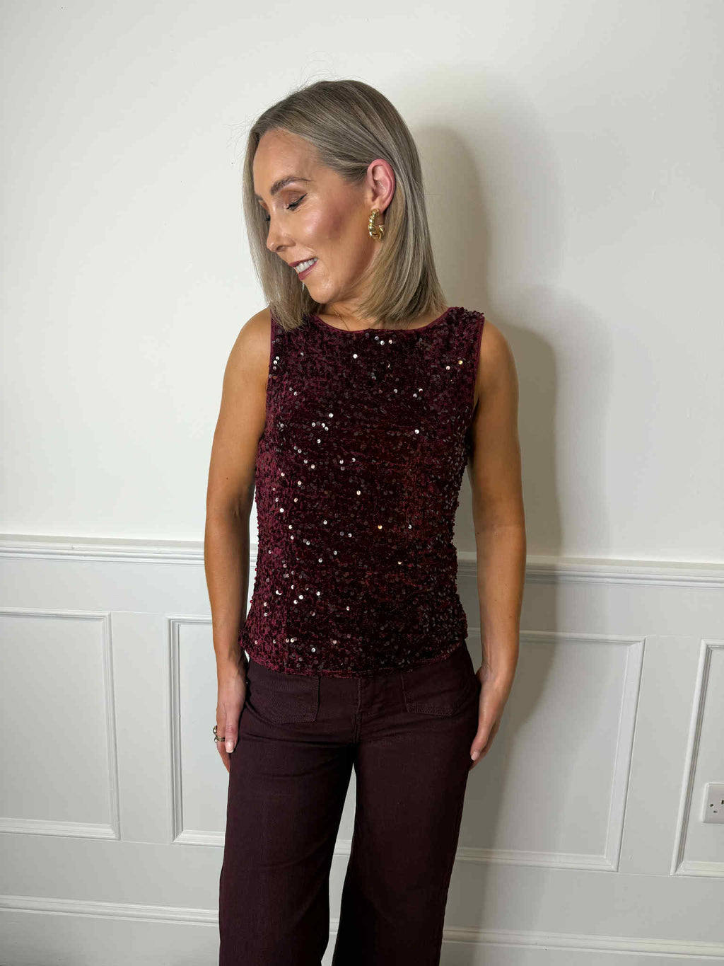 Kam Sequin Top - Tawny Port