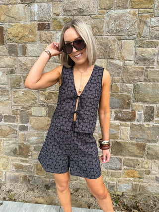 Gustava Sleeveless Embroidered Top - Black