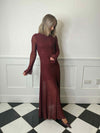Riya Long Sleeve Diamante Maxi Dress - Burgundy