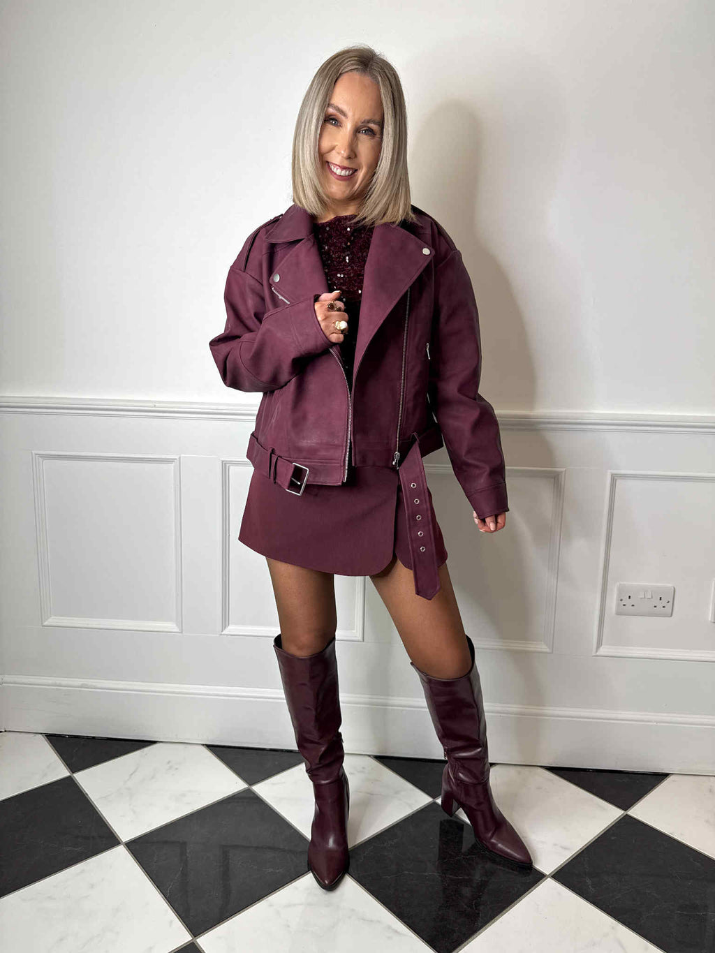 Line Biker Jacket - Plum