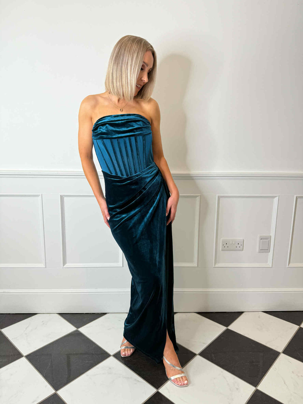 Karlee Velvet Corset Maxi Dress - Rich Turquoise