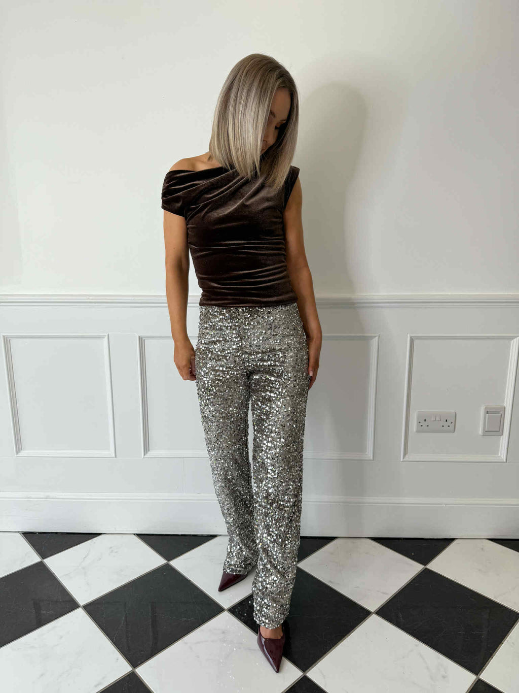 Kam Sequin Trousers - Morel Silver