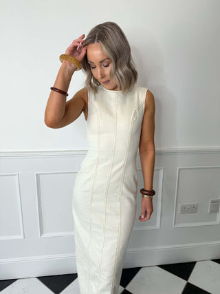 Franna Denim Midi Dress - Ecru