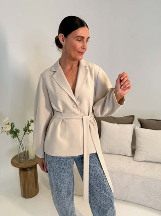 Lexi Balloon Sleeve Belted Blazer - Beige