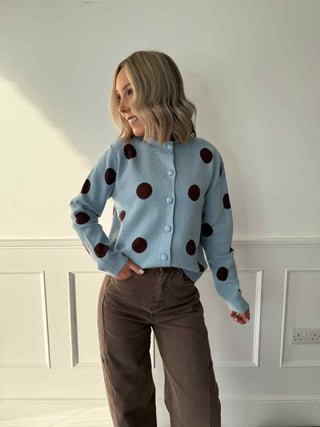 Indie Polka Dot Cardigan - Blue/Brown