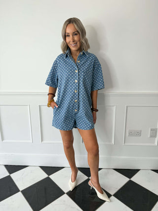 Pam Playsuit - Blue Polka