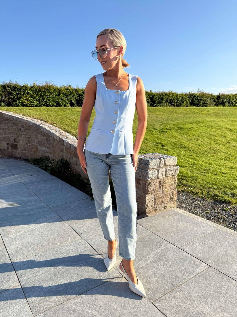 Jamie Square Neckline Waistcoat Sky Blue