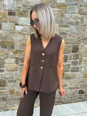 Ruby Crossover Back Waistcoat - Brown