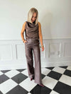 Breya Scarf Satin Top - Chocolate Brown
