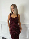 Jovie Sequin Square Neck Midi Dress - Burgundy