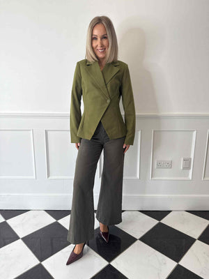 Falka Fitted Pinstripe Blazer - Sphagnum