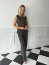 Suzi Gold Button Waistcoat - Brown