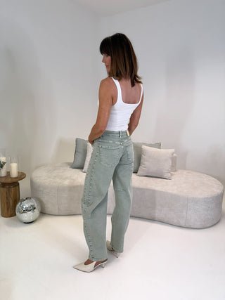 Izzy Barrel Leg Jeans - Green