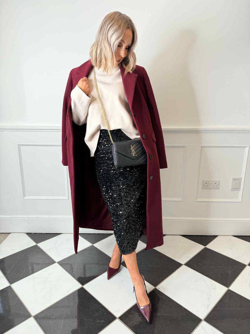 Kam Midi Skirt - Black Sequin