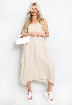Shellie Relaxed Fit Cami Maxi Dress - Beige