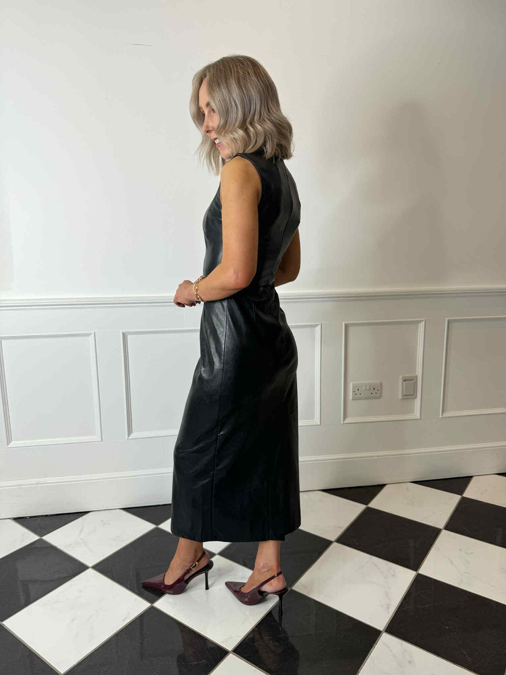 Elana Coated Midi Dress - Black