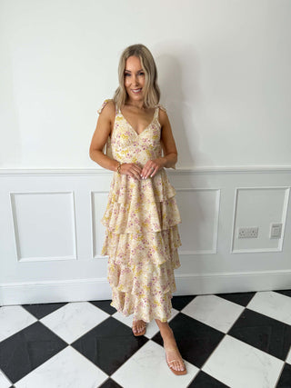 Fiore Tie Ruffle Maxi Dress - Ditsy Floral