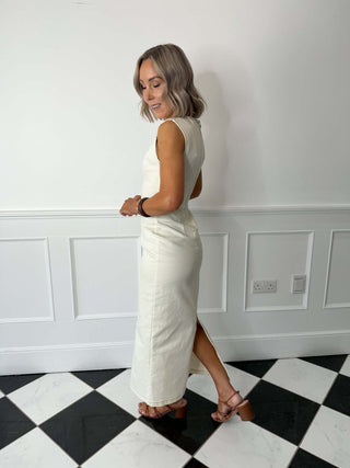 Franna Denim Midi Dress - Ecru