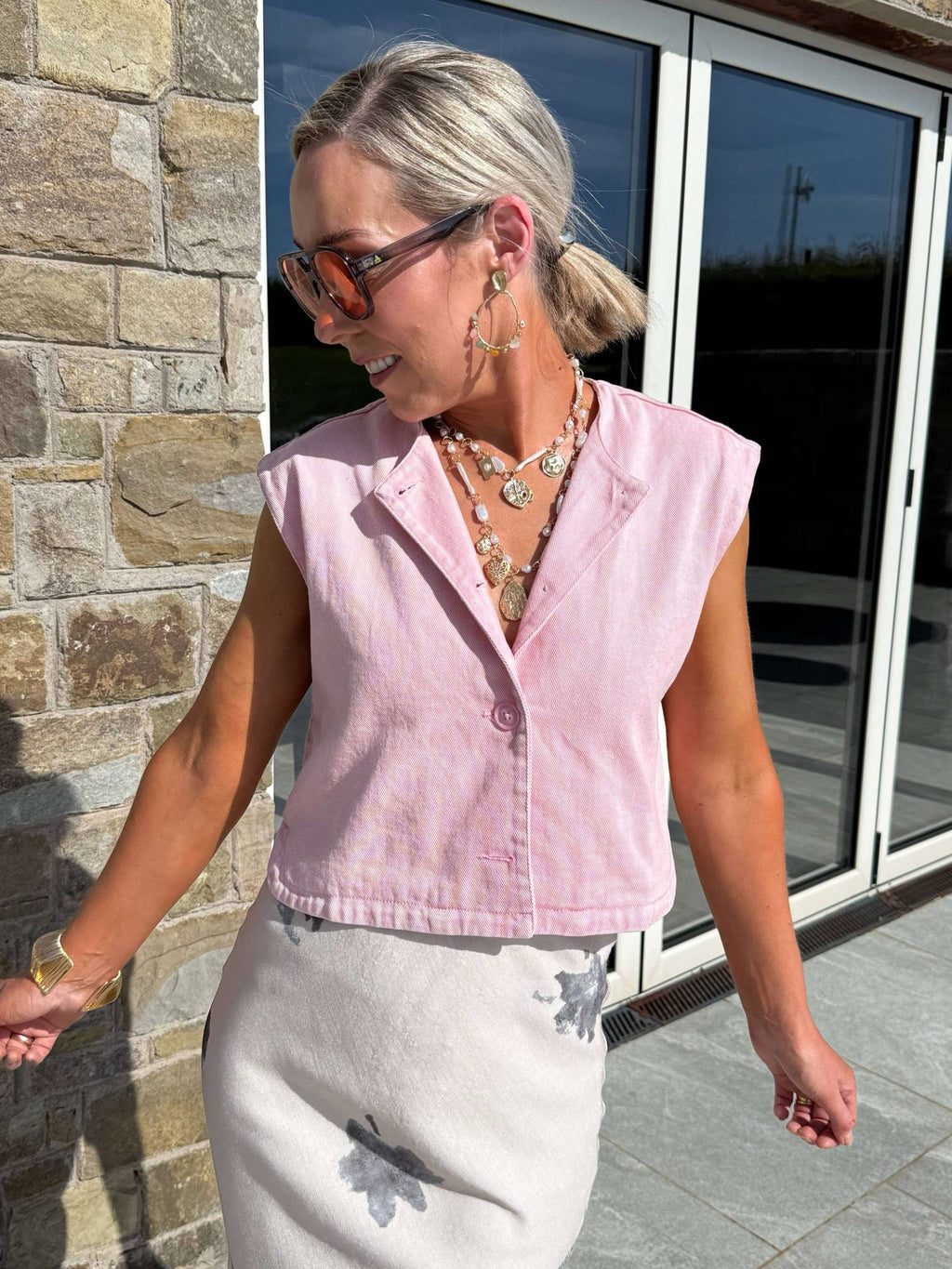 Yaz Denim Waistcoat - Light Pink