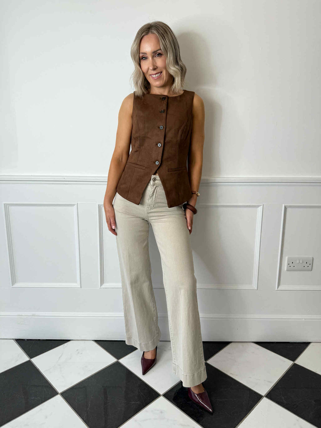 Rakel Suede Waistcoat - Brown