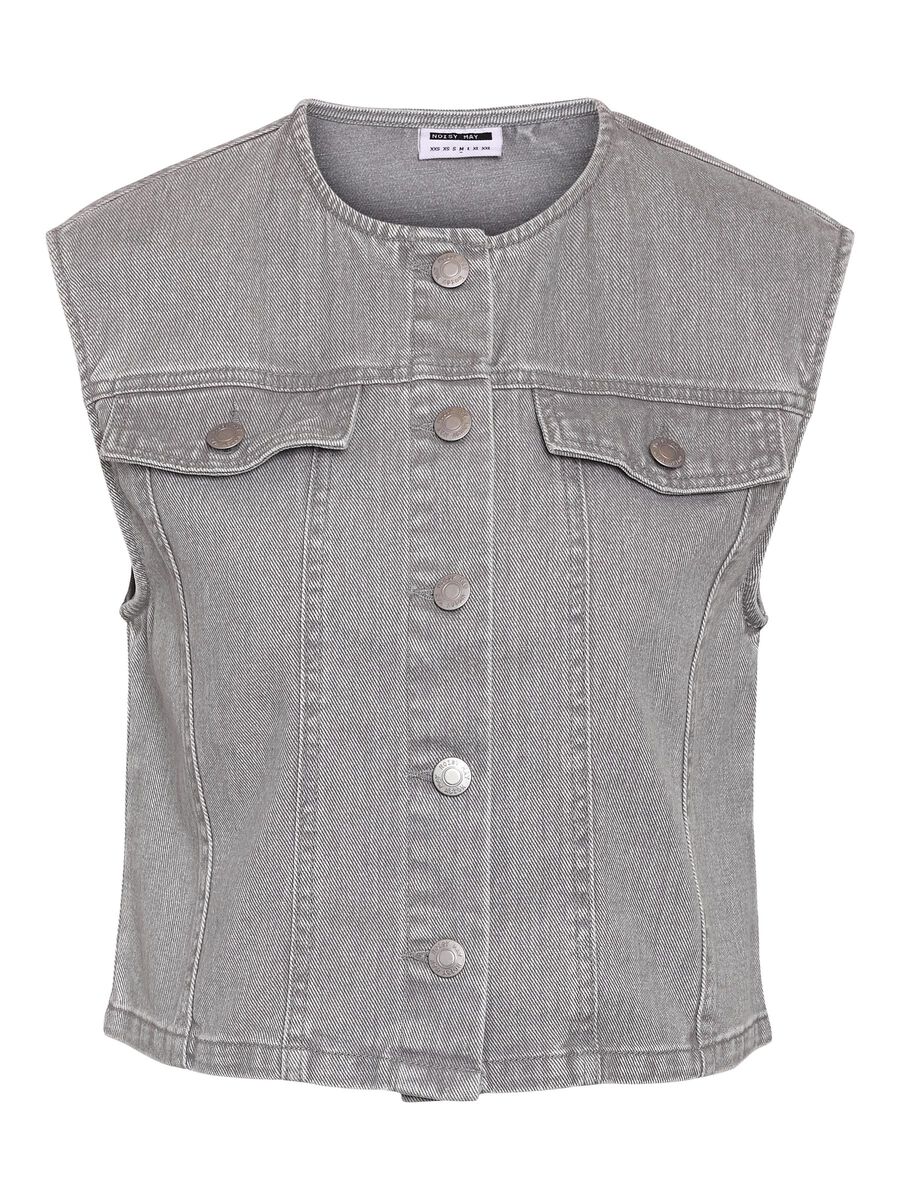 Sonya Cropped Denim Waistcoat - Light Grey