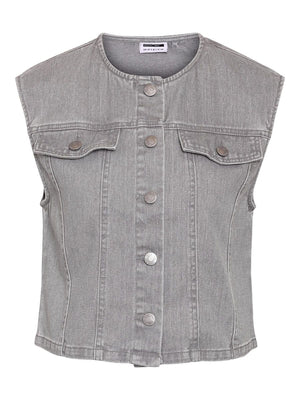 Sonya Cropped Denim Waistcoat - Light Grey
